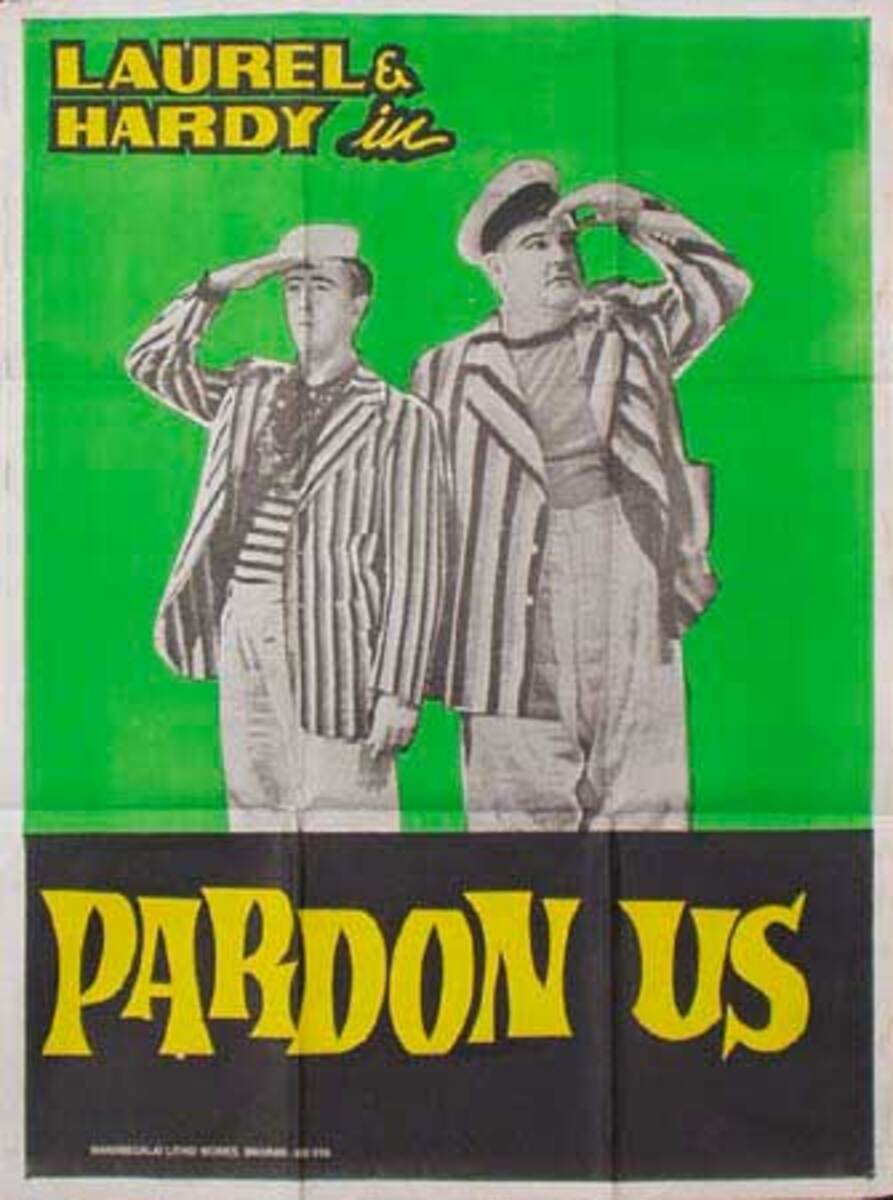 Laurel and Hardy Pardon Us Original Vintage Movie Poster Indian Release