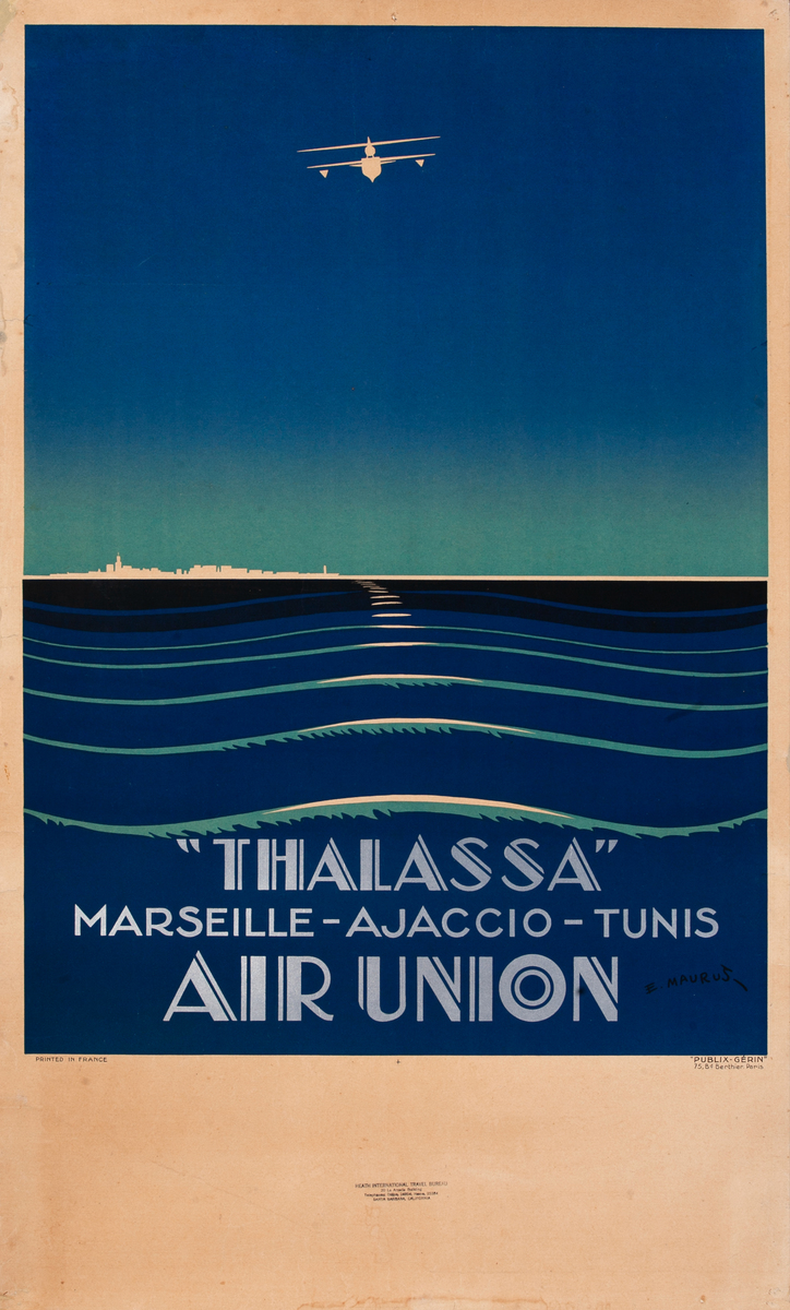 Thalassa Marseille-Ajaccio-Tunis Air Union travel poster. 