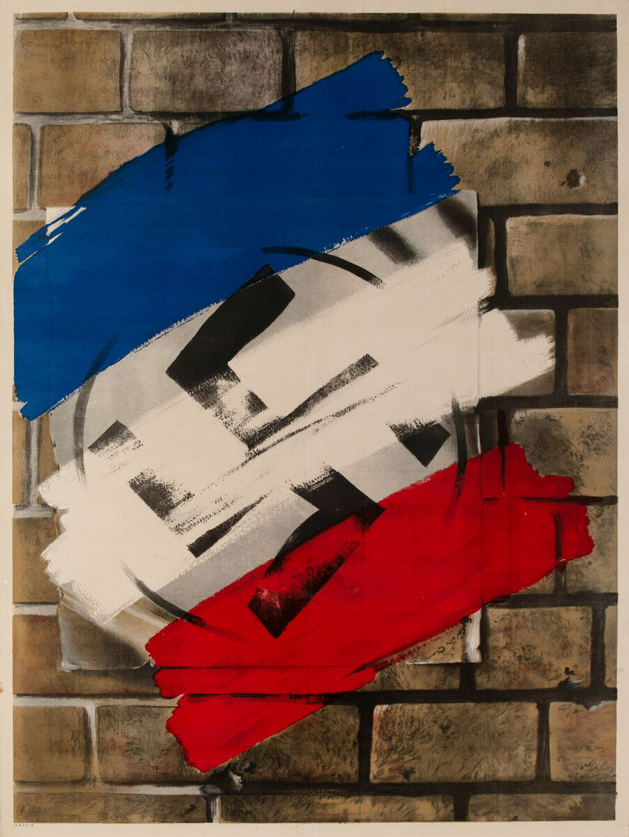 Liberated France anti-Nazi WWII Poster, painted over Swastika
