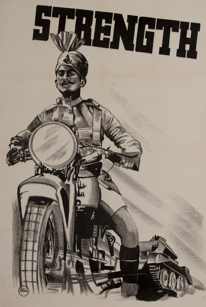 STRENGTH, WWII Indian Recruiting Poster, Motorcycle