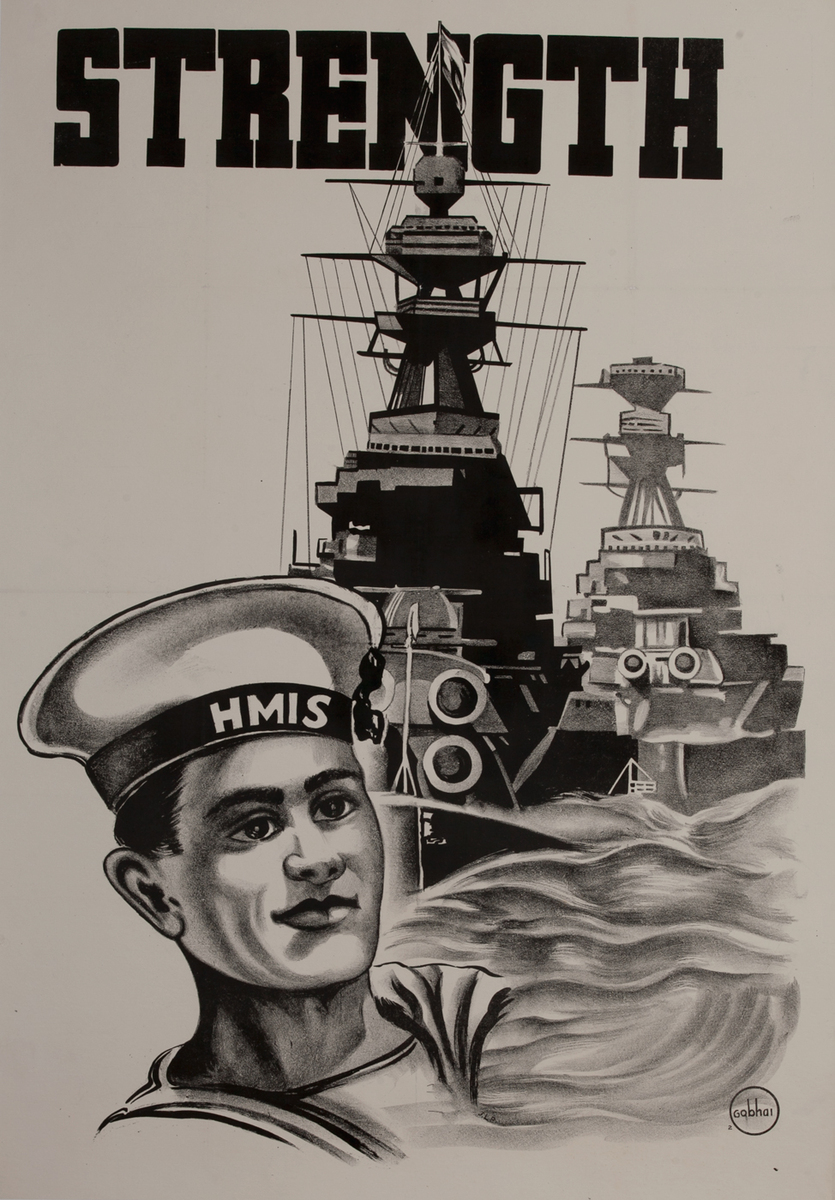 STRENGTH, WWII Indian Recruiting Poster, Battleship