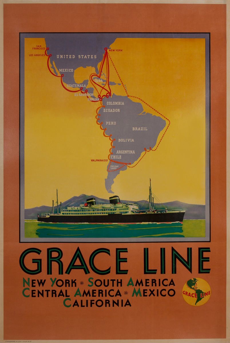 Grace Lines, New York, South America, Central America, Mexico, California
