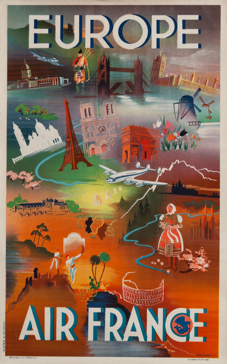 Air France Europe Icons Original Travel Poster, small size Falcucci