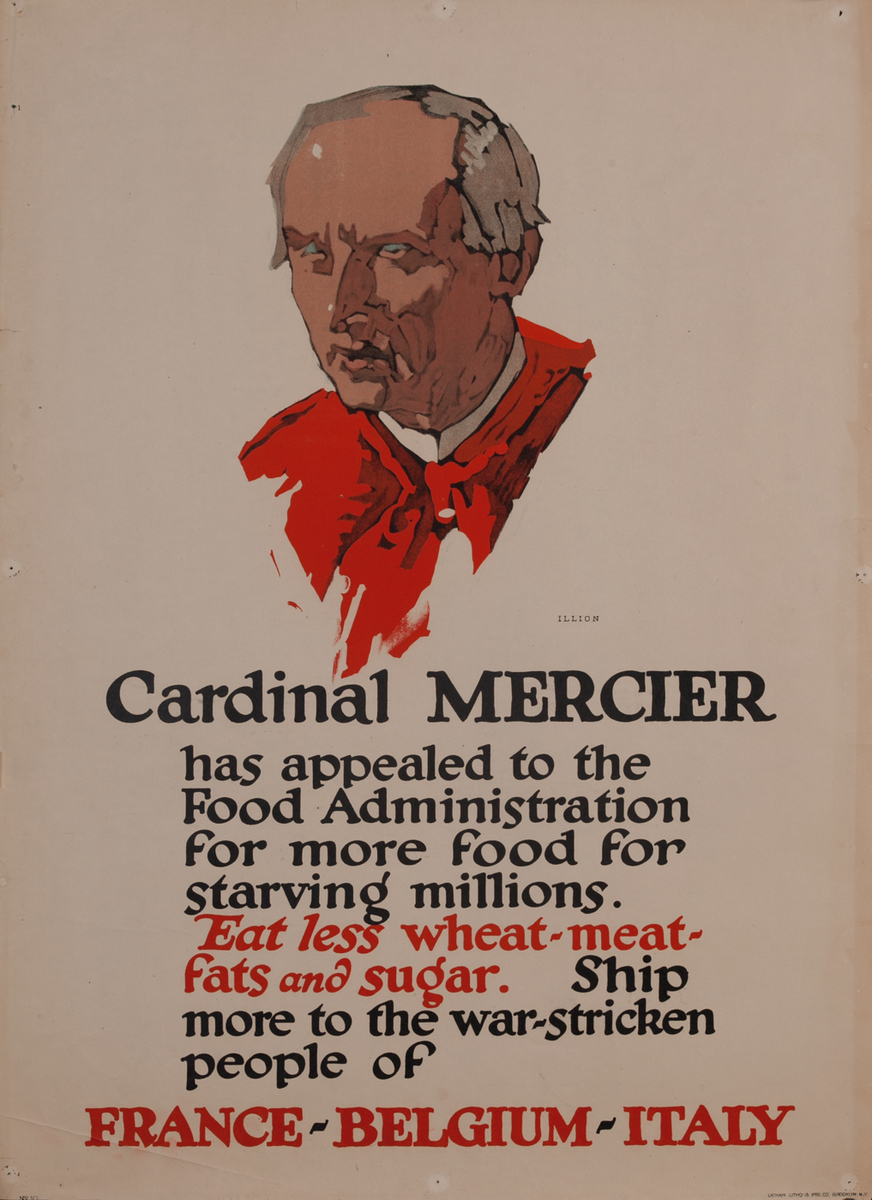 Cardinal Mercier WWI World War One United States Food Administration Poster
