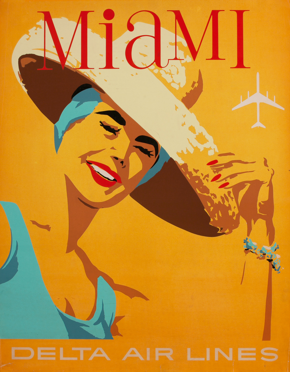 Delta Airlines Travel Poster Miami Florida Silkscreen