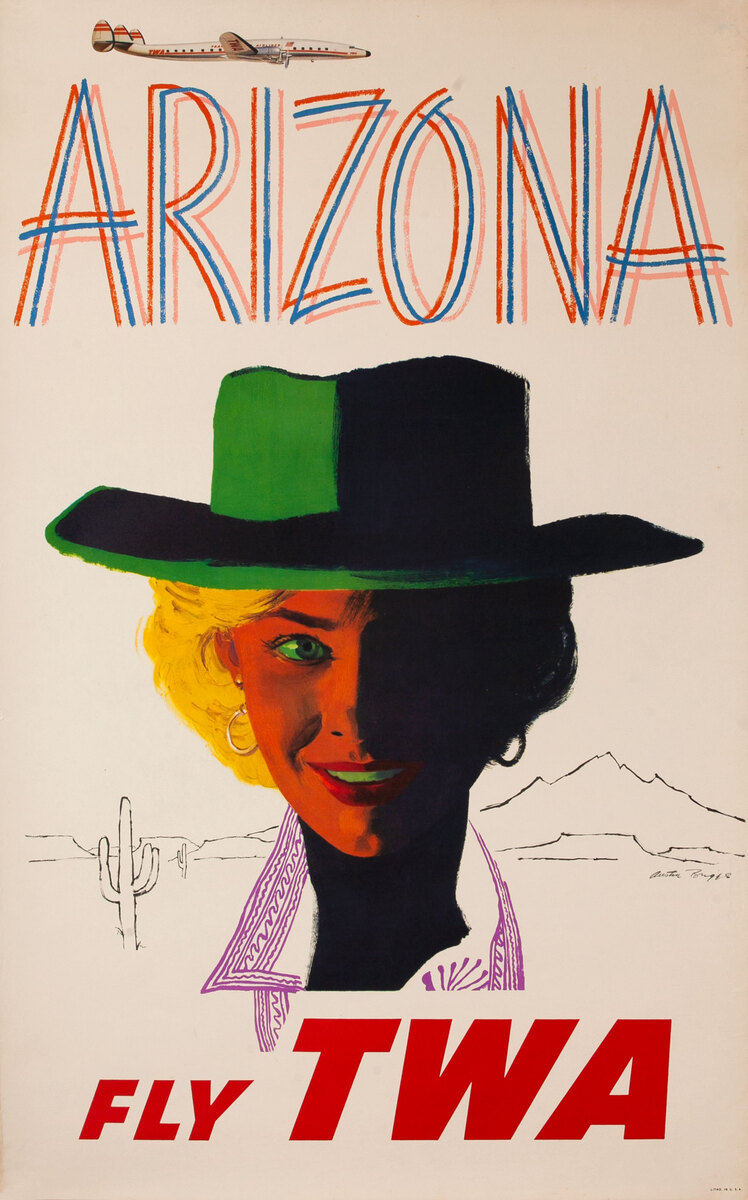 TWA Original Vintage Travel Poster Arizona, Constellation Aircraft