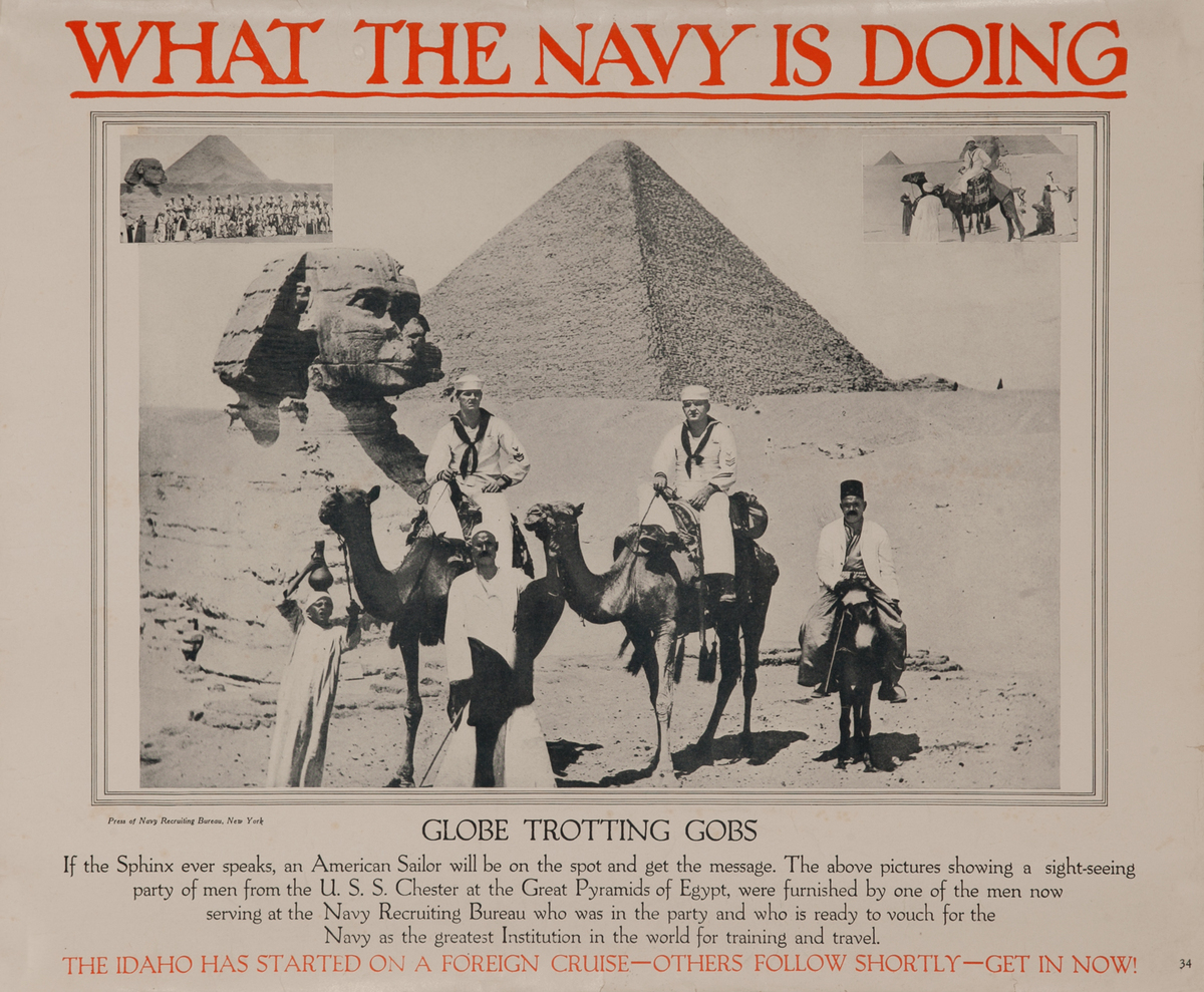 What the Navy is Doing - Globe Trotting Gobs - WWI Recruiting Poster