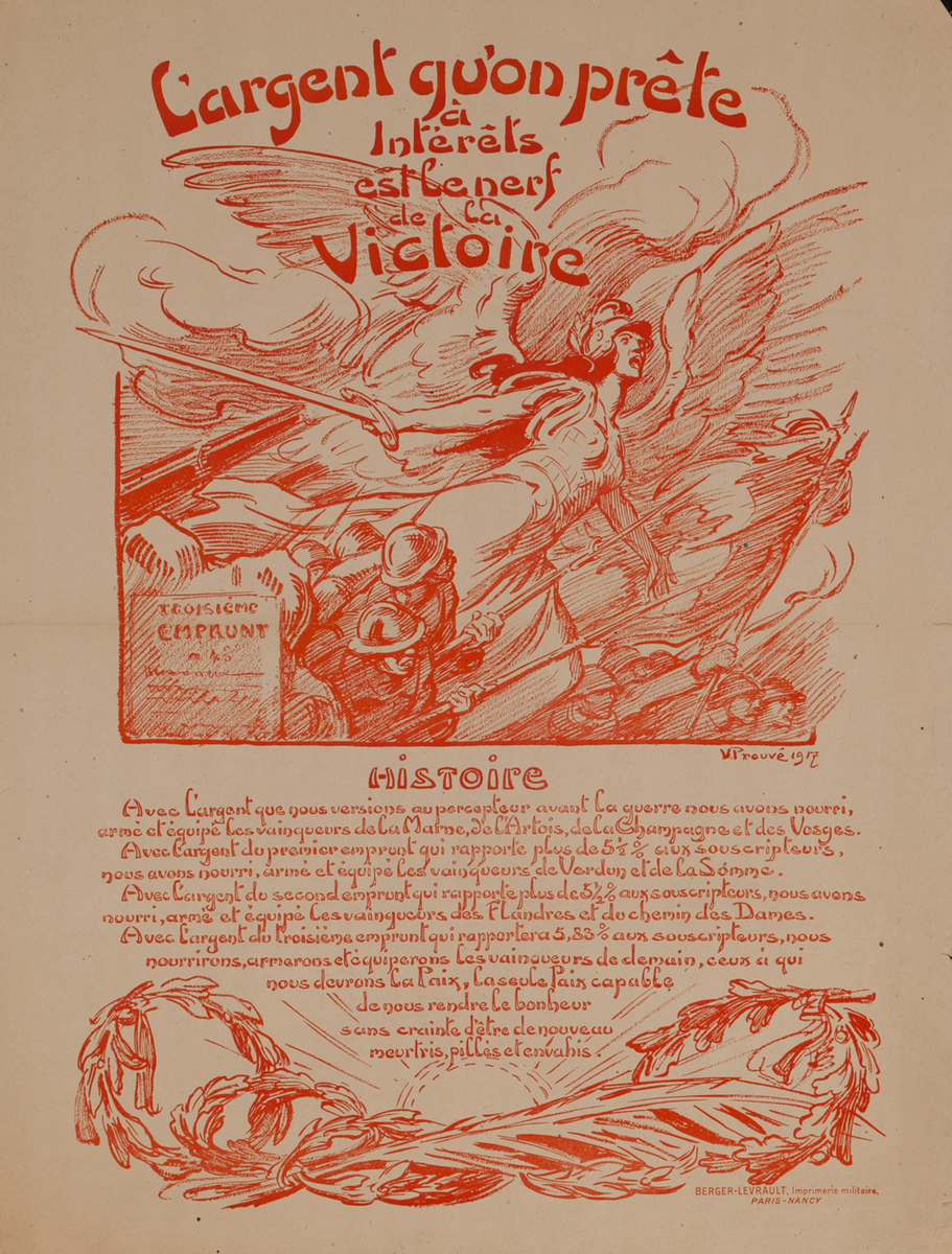  L'Argent qu'on Prete á intérêts est le nerf de la victoire- French WWI Poster
