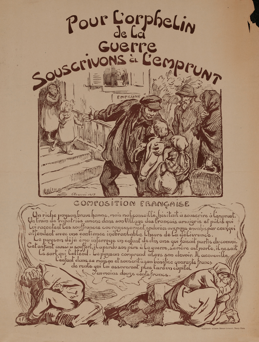 Pour L'orphelin de la Guerre souscrivons l'emprunt - French WWI Poster