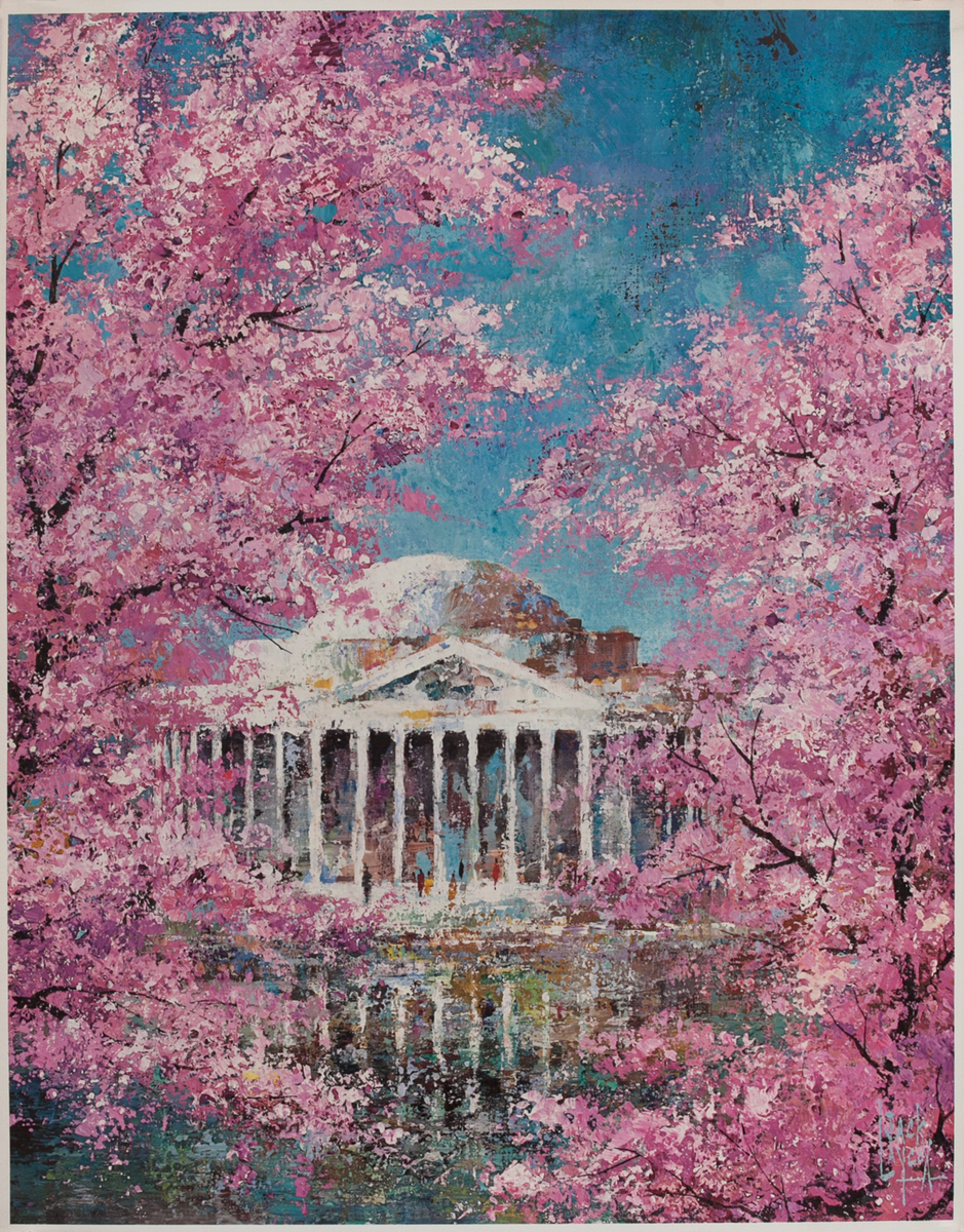 Delta Airlines Original Travel Poster, Washington DC Cherry Blossoms