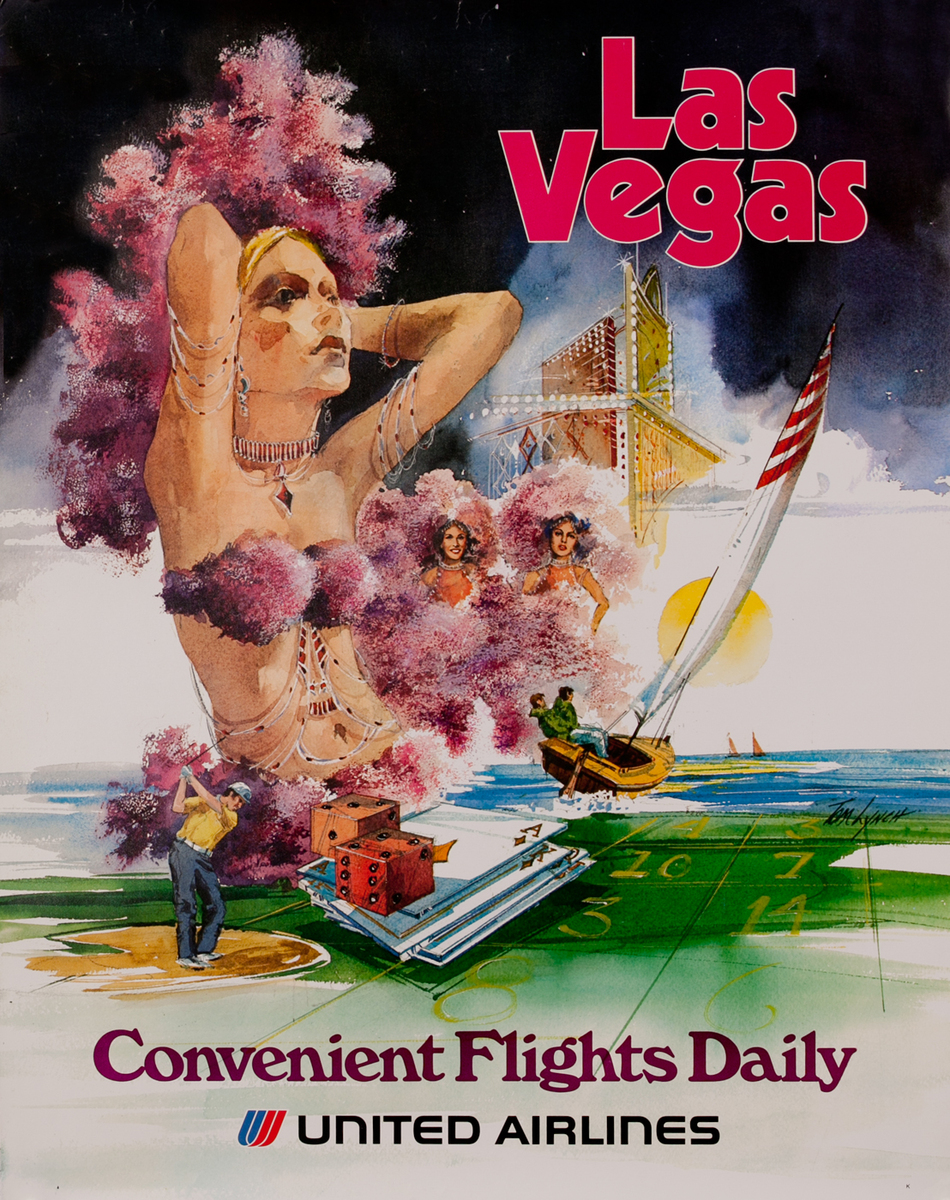 Las Vegas Convenient Flights Daily, United Airlines Travel Poster