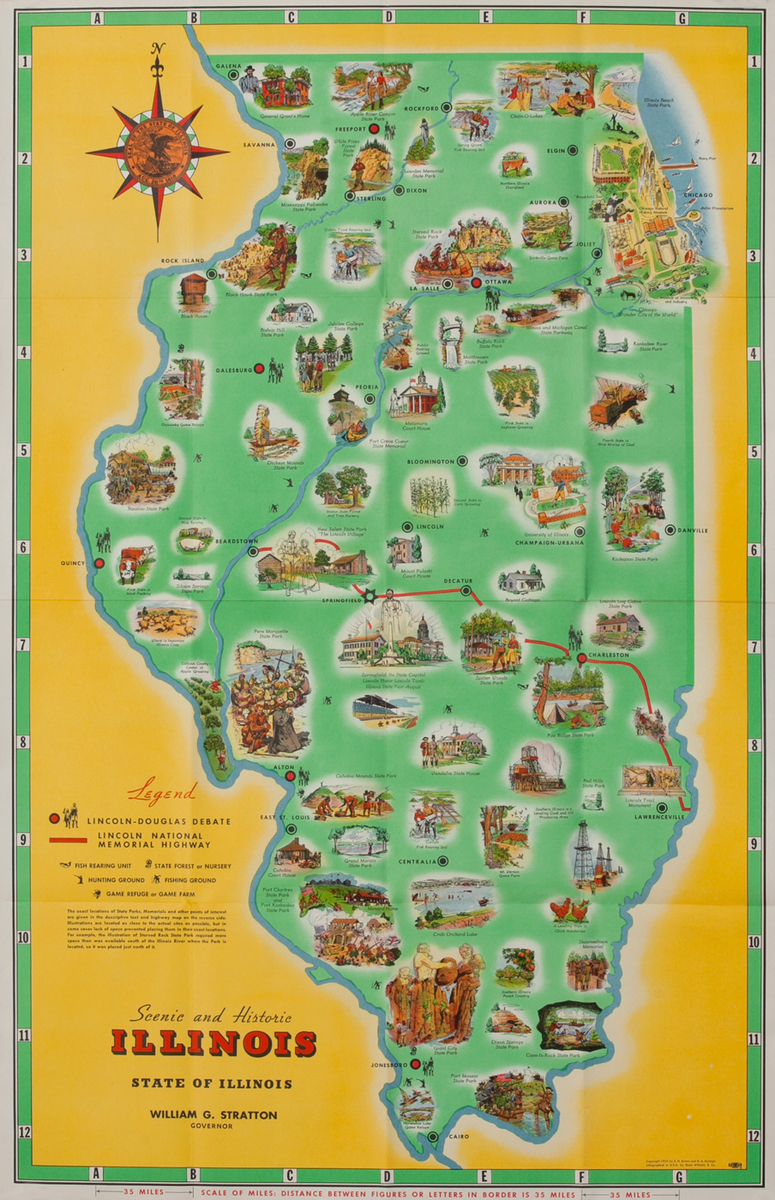 Scenic and Historic Map of Illinois