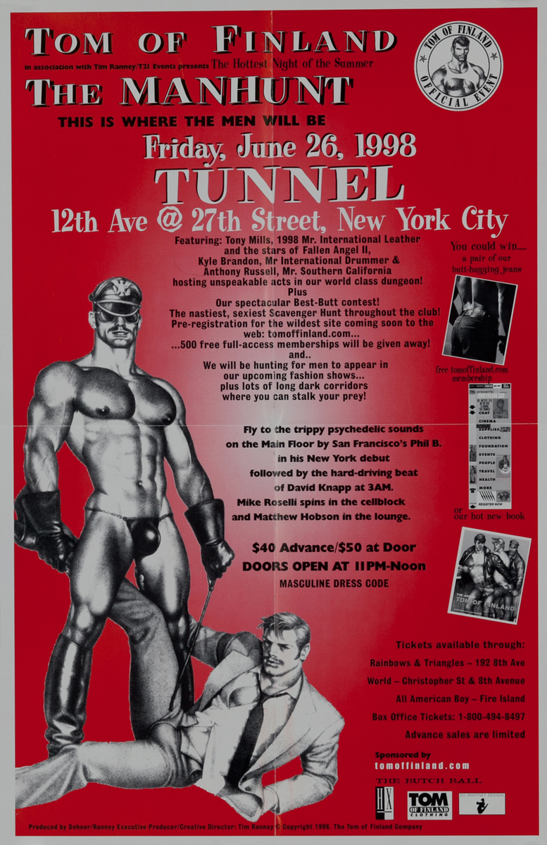 Tom of Finland The Manhunt Tunnel - Gay Nightclub Event Poster
