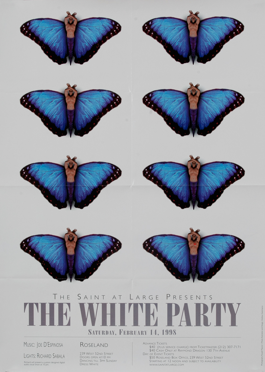 The Saint at Large White Party - Gay Nightclub Poster Butterflys