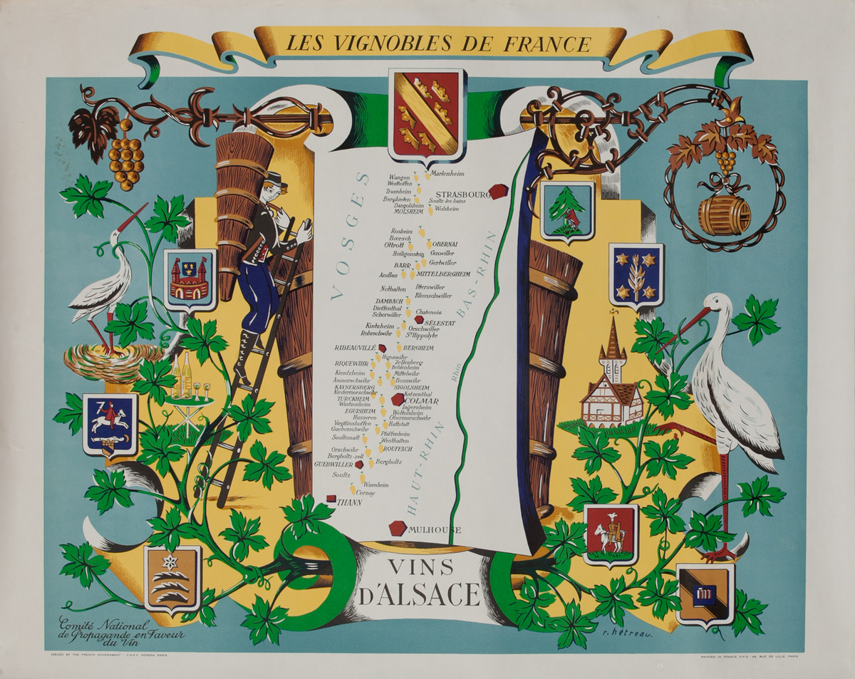 Vins d'Alsace - Les Vignobles de France Wine Region Poster