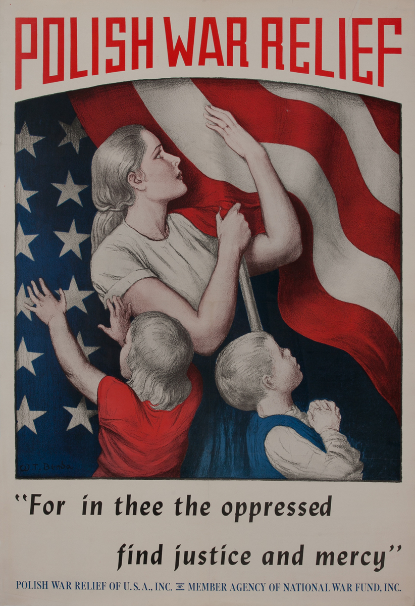 WWI Polish War Relief Poster American Flag