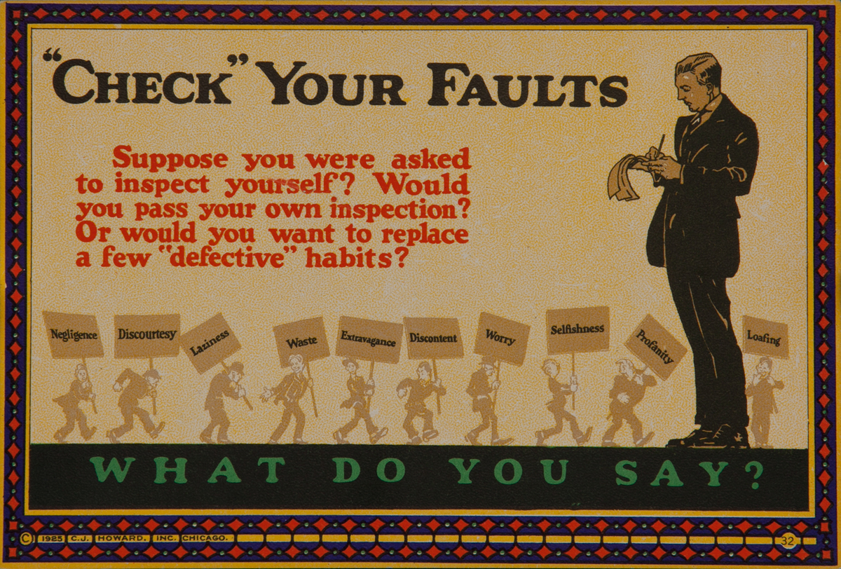 C J Howard Work Incentive Card #32 - Check Your Faults, What do you say?