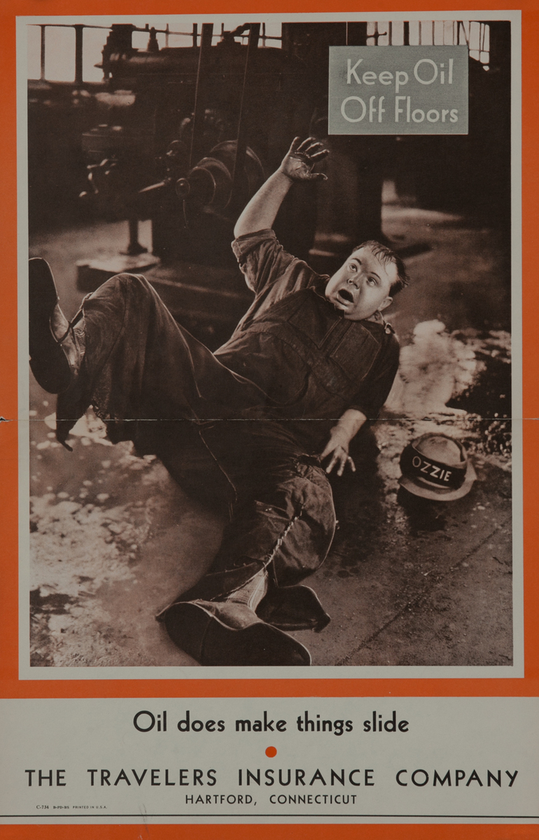 Keep Oil Off Floors - Fatty Arbuckle Travelers Insurance Company Safety Poster