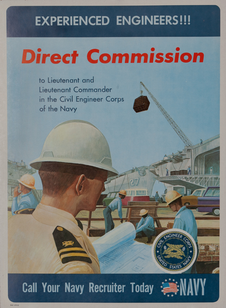 Experienced Engineers  Direct Commission  United States Navy Civil Engineer Corps - Vietnam War Recruiting Poster