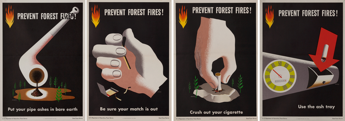 Prevent Forest Fires, Set of 4 Rare Modernist Posters