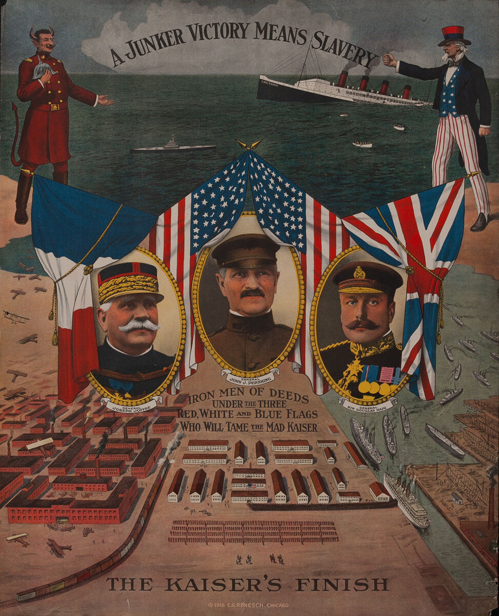 WWI Commemorative Poster A Junker Victory Means Slavery - The Kaiser's Finish