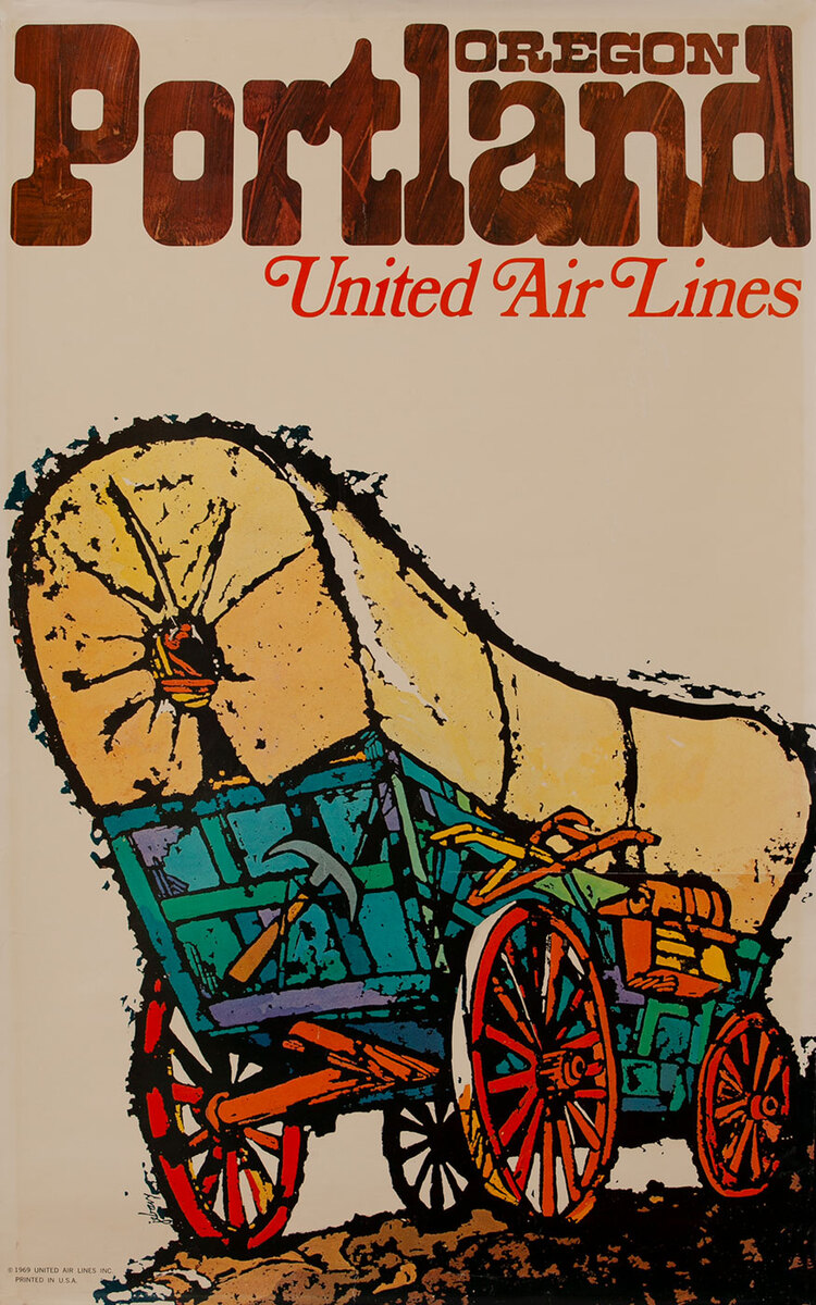 United Airlines Poster Portland Oregon Wagin Train