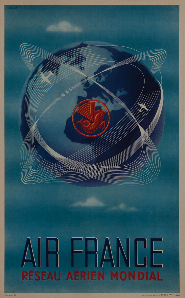 Air France Réseau Aerien Mondial - Global Air Network Original Travel Poster, small size