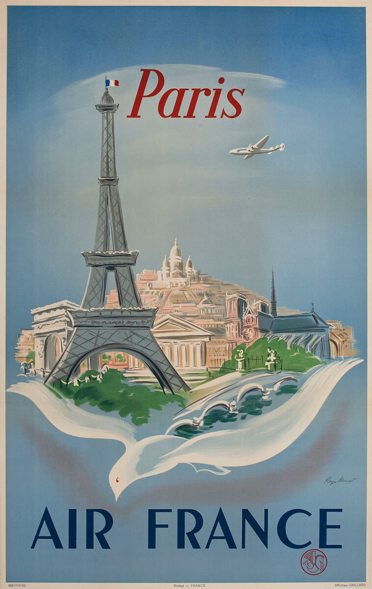 Air France Travel Poster, Eiffel Tower, dove
