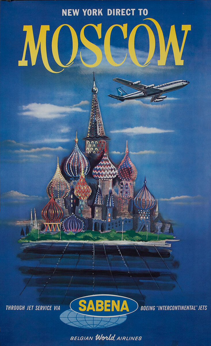 New York Direct to Moscow - Sabena Travel Poster 