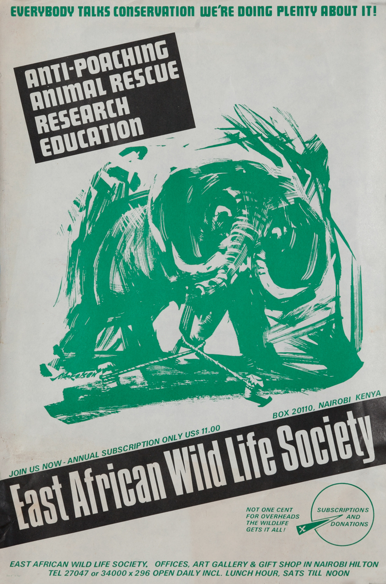 East African Wild Life Society Animal Conservation Poster, elephant (green)