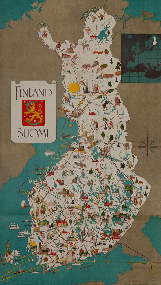 Finland Suomi Travel Map Poster