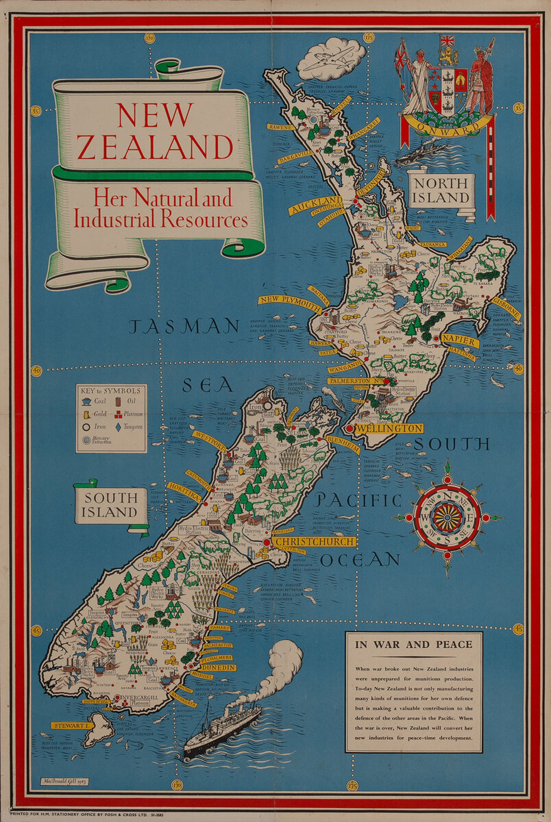 New Zealand Her Natural and Industrial Resources British WWII Poster