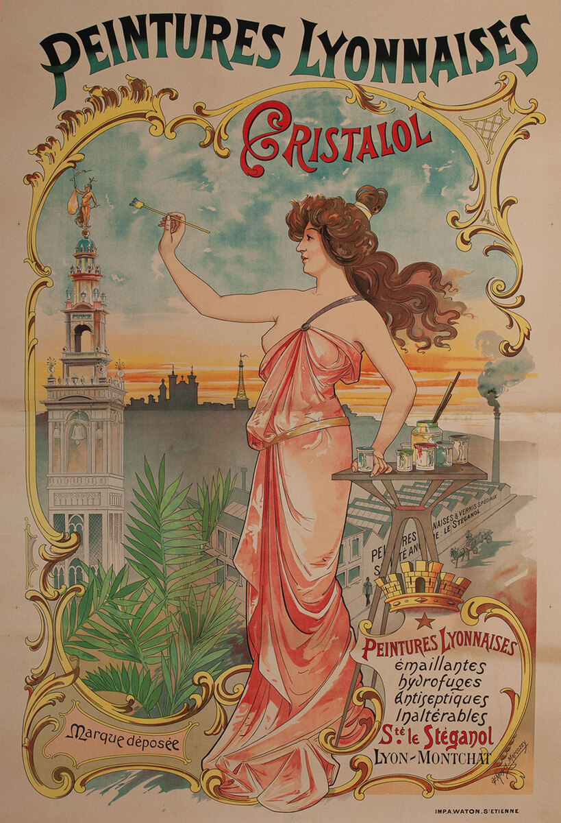 Peintures Lyonnaises Cristalol  Belle Epoque French Advertising Poster