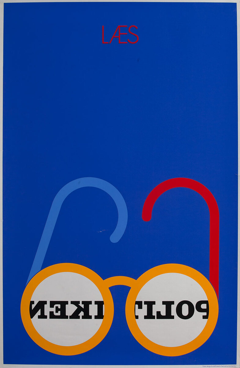 Laes Politiken Danish Advertising Poster blue