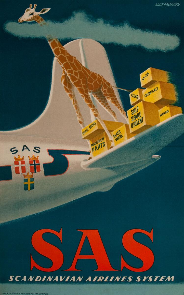 Scandinavian Airlines System SAS Cargo Poster - Giraffe