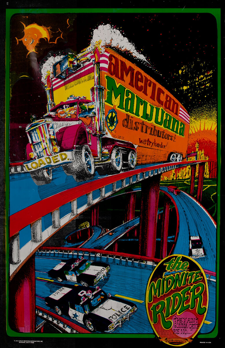 American Marijuana  Distributors, The Midnite Rider, Psychedelic Blacklight Poster