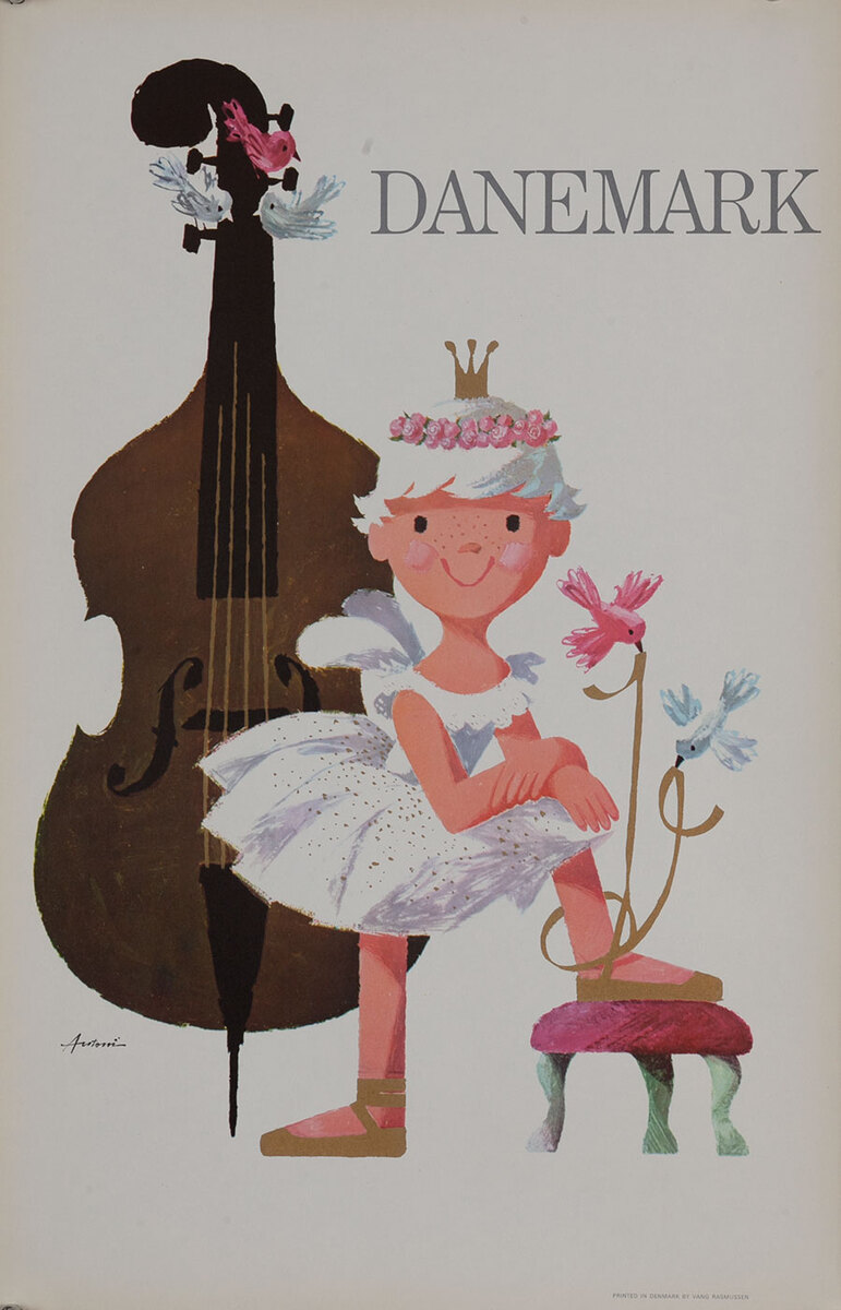 Danemark, Danish Travel Poster Ballerina with Bass