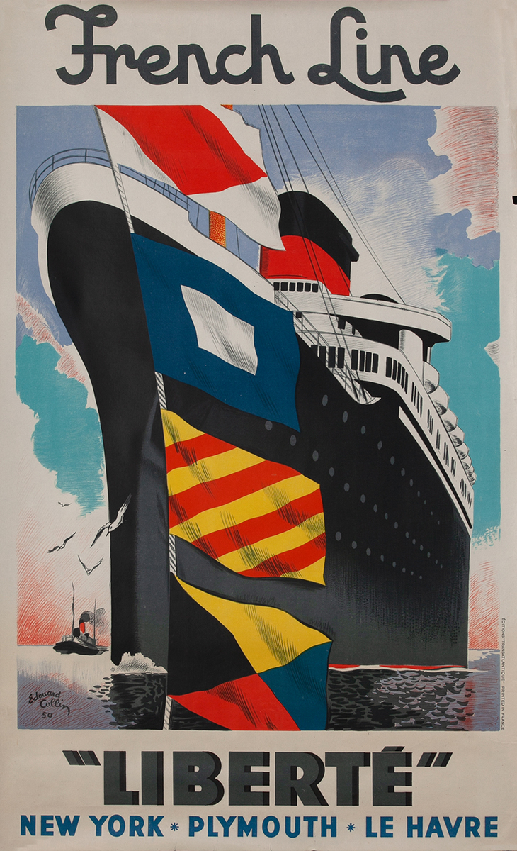 French Line Liberte Poster, New York - Plymouth - Le Havre