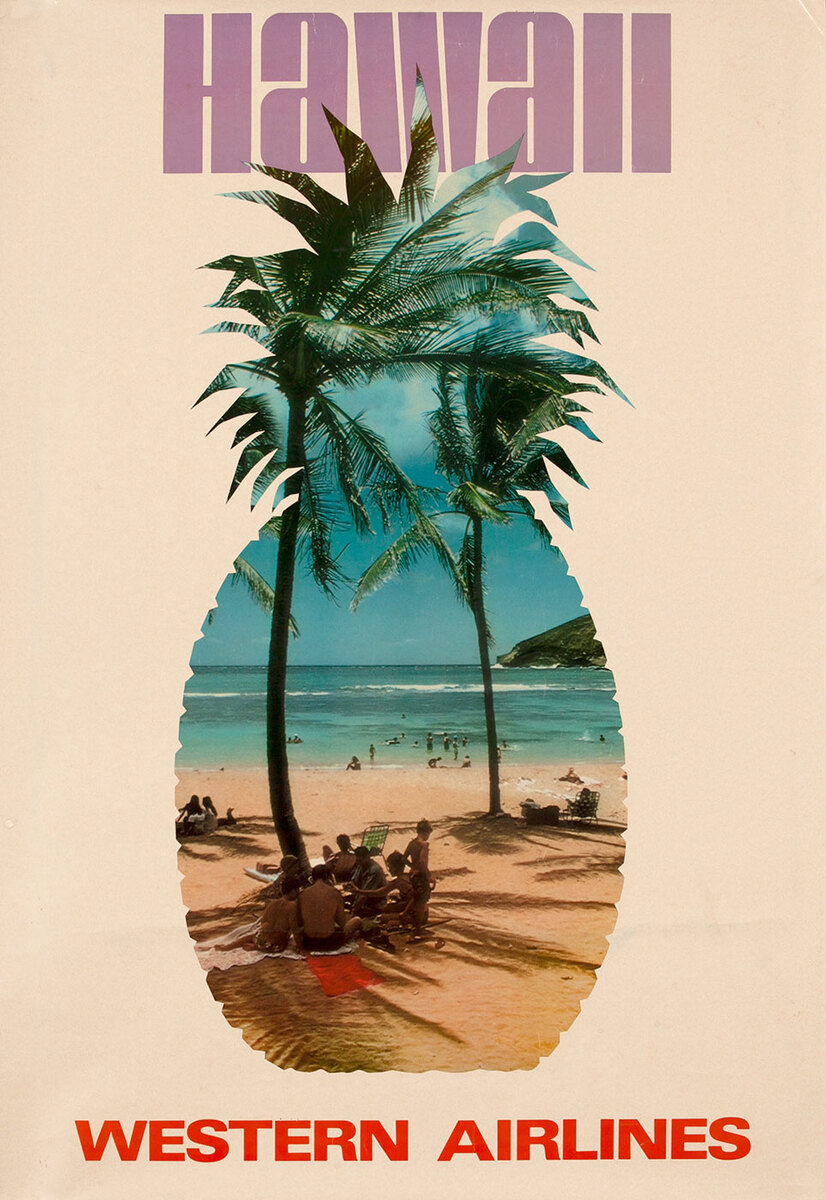 Western Airlines Travel Poster, Beach scene