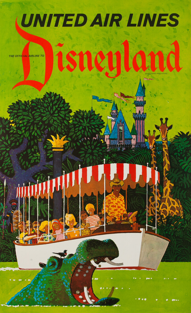 United Air Lines Disneyland Poster Walt Disney Productions