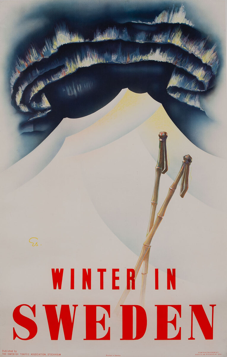 Winter in Sweden, Northern Lights Travel Poster