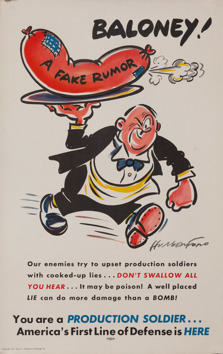 Baloney! A Fake Rumor - Production Soldier WWII Homefront Poster