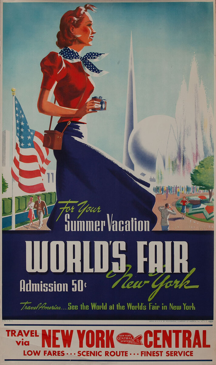 For Your Summer Vacation, 1939 World's Fair New York, Travel Via New York Central