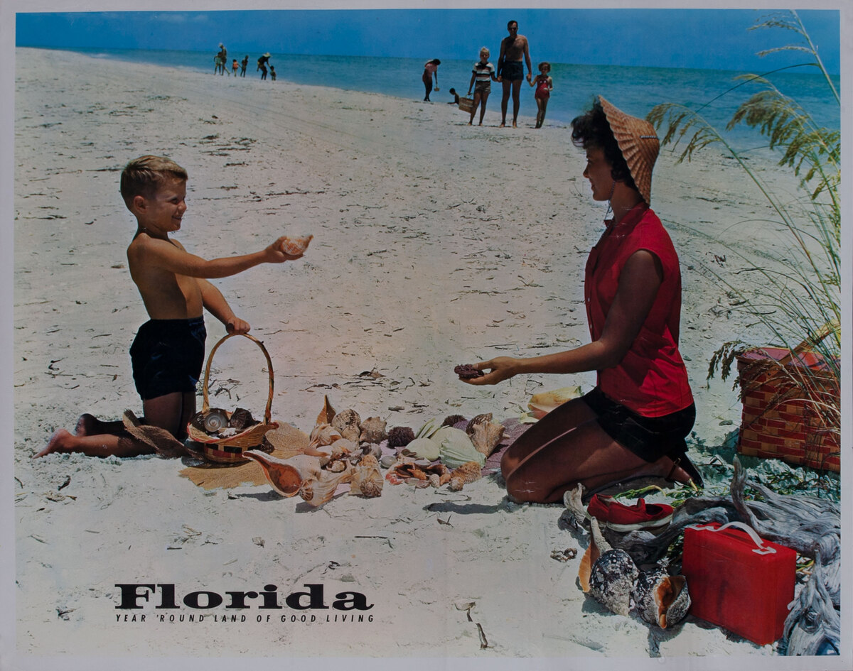 Florida, Year Round Land of Good Living, mother and child on beach