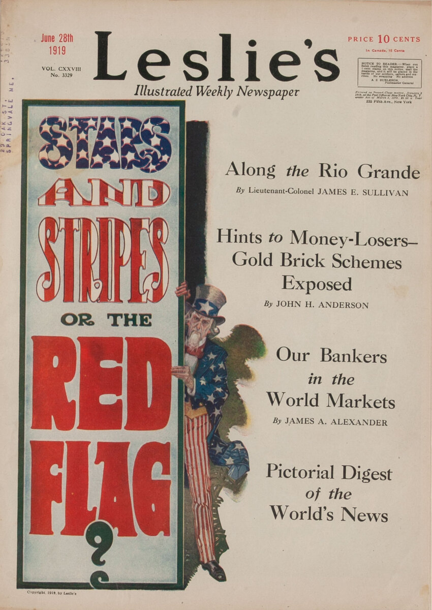 Leslie's Magazine Cover Uncle Sam - Stars and Stripes or the Red Flag