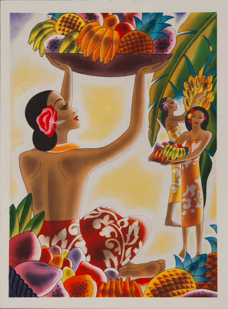 Matson Cruise Line Daily Menu - Tropical Islanders with Baskets of Fruit