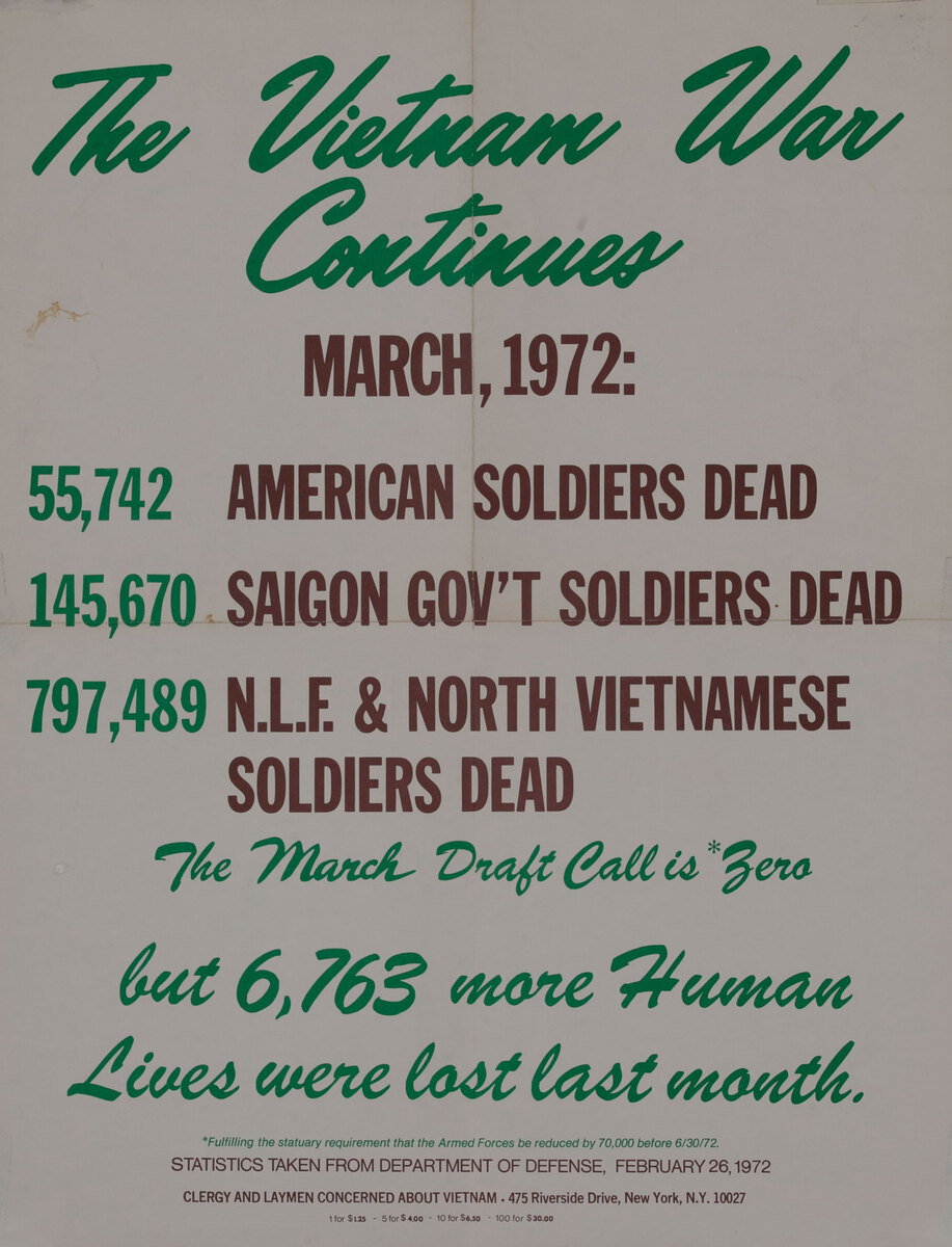 The Vietnam War Continues - Original American Anti-Vietnam War Protest Poster March, 1972