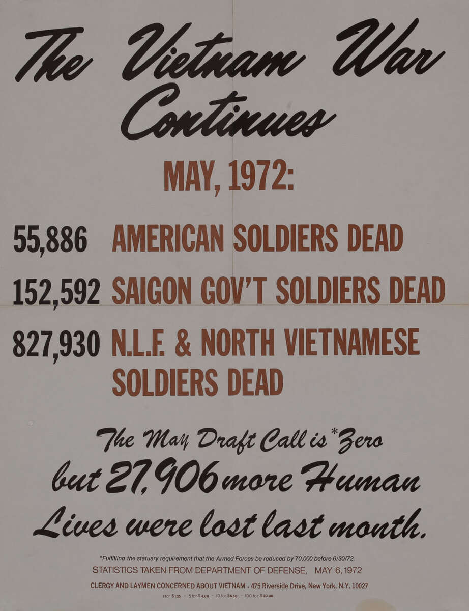 The Vietnam War Continues - Original American Anti-Vietnam War Protest Poster May 1972