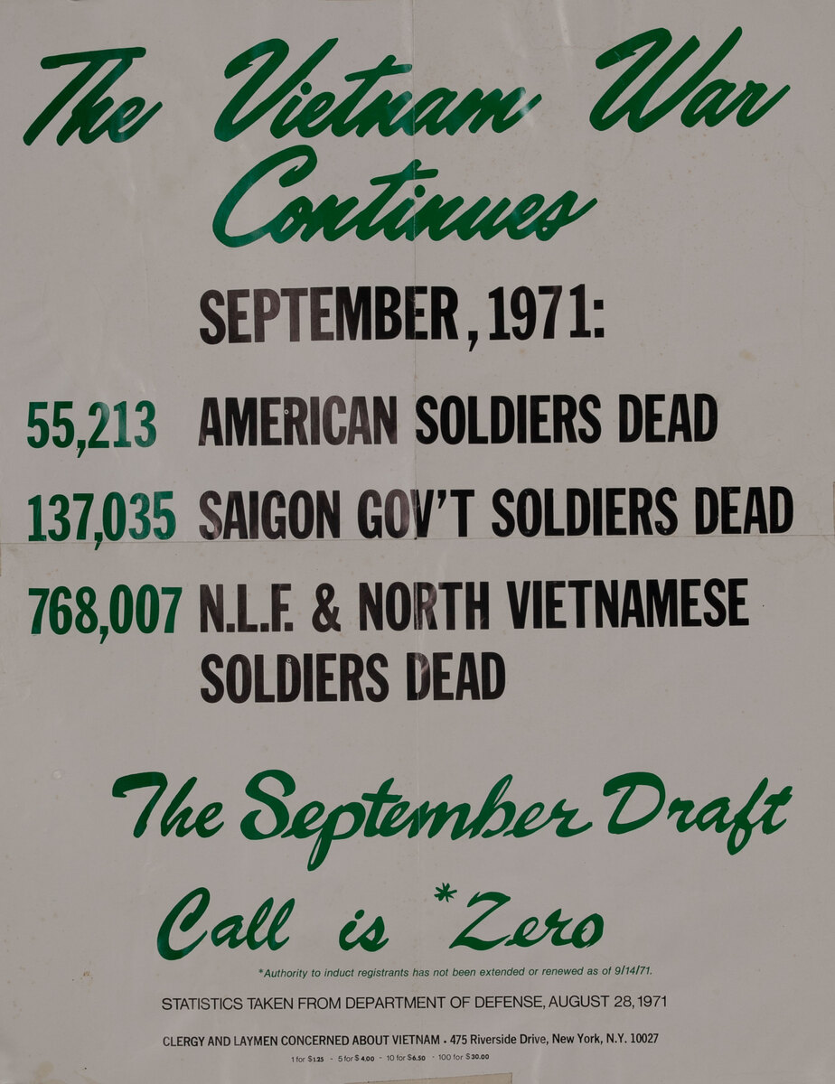 The Vietnam War Continues Pray For Peace Original American Anti-Vietnam War Protest Poster, September 1971