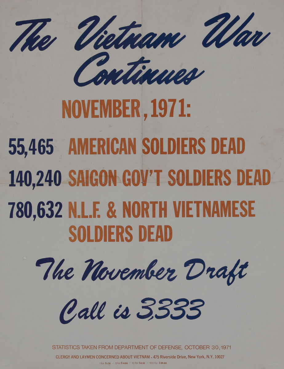 The Vietnam War Continues - Original American Anti-Vietnam War Protest Poster November 1971